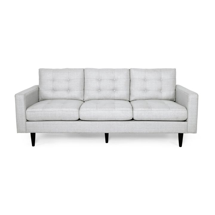 Apex Sofa, 3 Seater, 83 Inch, Modern Button Tufted, Light Gray Fabric - Benzara