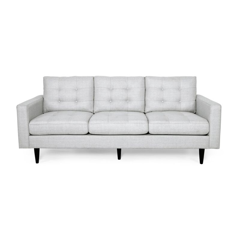 Apex Sofa, 3 Seater, 83 Inch, Modern Button Tufted, Light Gray Fabric - Benzara