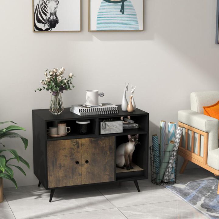Hivvago Cat Litter Box Enclosure with Storage Compartments and Pet Scratcher