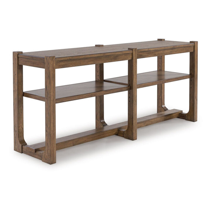 Cabal Sofa Table, Open Shelf, Light Brown Wood, Rectangular 65 Inch - Benzara