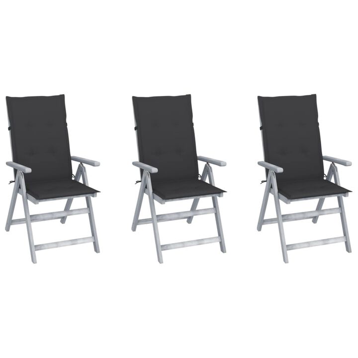 vidaXL Garden Reclining Chairs 3 pcs with Cushions Solid Acacia Wood