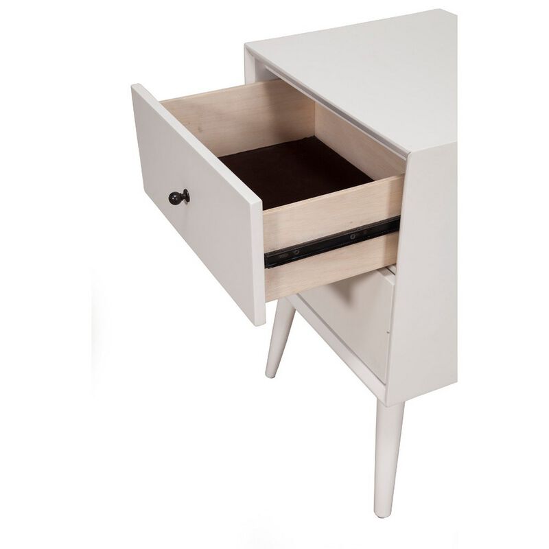 Flynn Mid Century Modern 2 Drawer Nightstand, White
