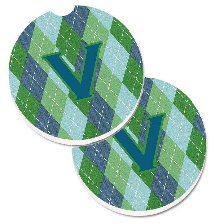 Caroline's Treasures Initial V Monogram - Blue Argoyle Set of 2 Cup Holder Car Coasters CJ1020-VCARC, 2.56, Multicolor