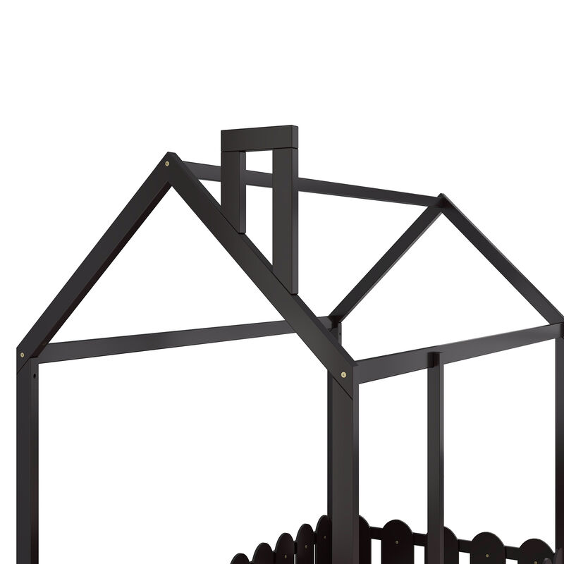 Merax Wood Bed House Bed Frame with Fence