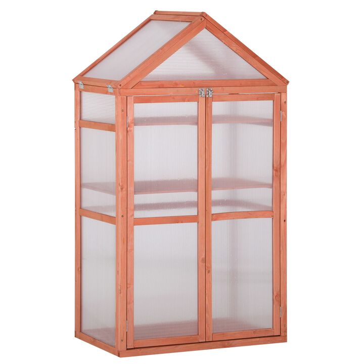 Orange Plant Protector: 32"x19"x54" Wooden Greenhouse with Shelves