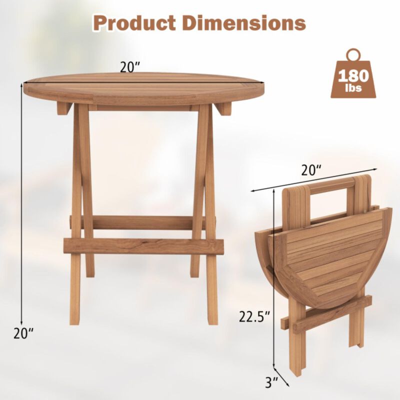 Hivvago Round Patio Folding Coffee Table Teak Wood with Slatted Tabletop