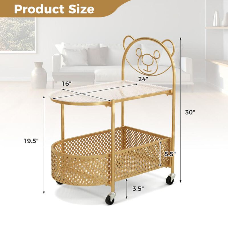 Hivvago 2-Tier Mobile Glass Coffee Table with Bear Pattern