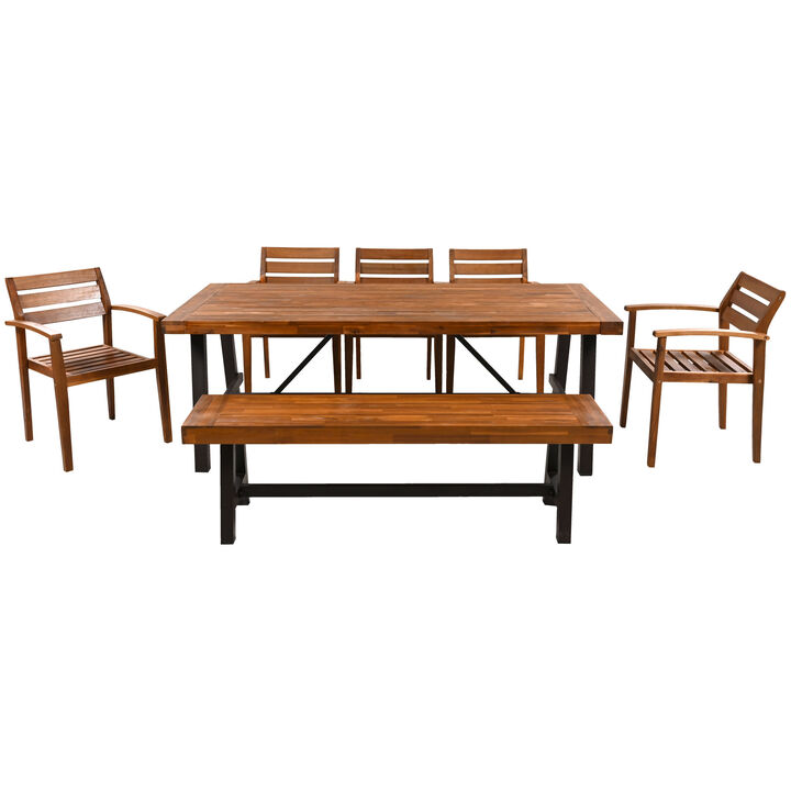 Merax Retro 6 Pieces Outdoor Wood Dining Set