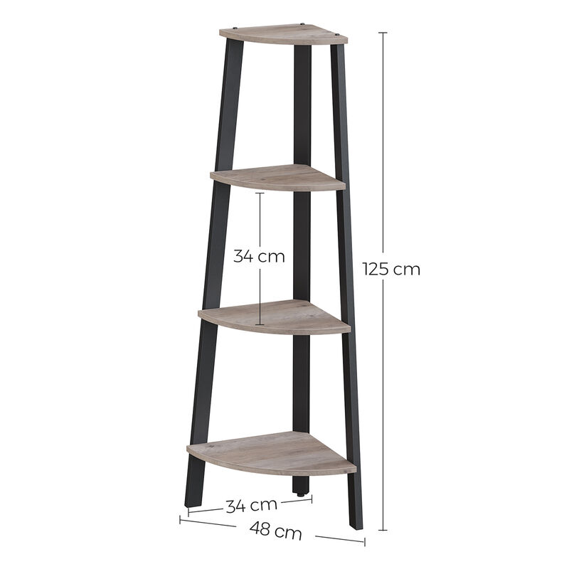 Stylish 4-Tier Corner Bookcase Greige and Black Storage Rack for Home Office and Plants