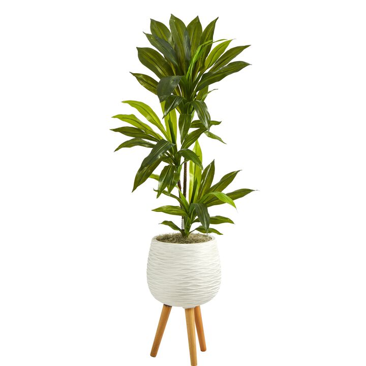 Hivvago 46" Dracaena Artificial Plant in White Planter with Stand (Real Touch)