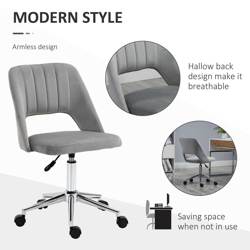 Gray Velvet Task Chair: Executive Mid Back with High-End Gas Lift