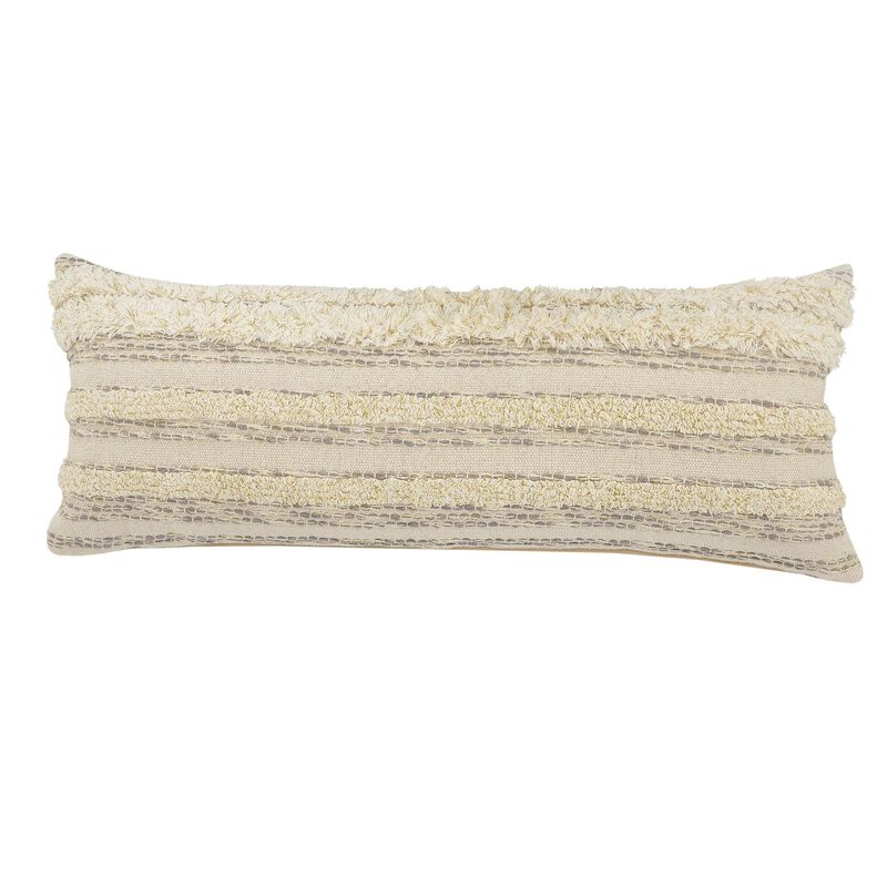36" Gray and Cream Hand Woven Rectangular Throw Pillow