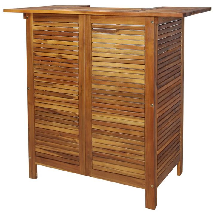 Outdoor Bar Counter Table w Shelves, 43 Inch Brown Solid Acacia Wood - Benzara