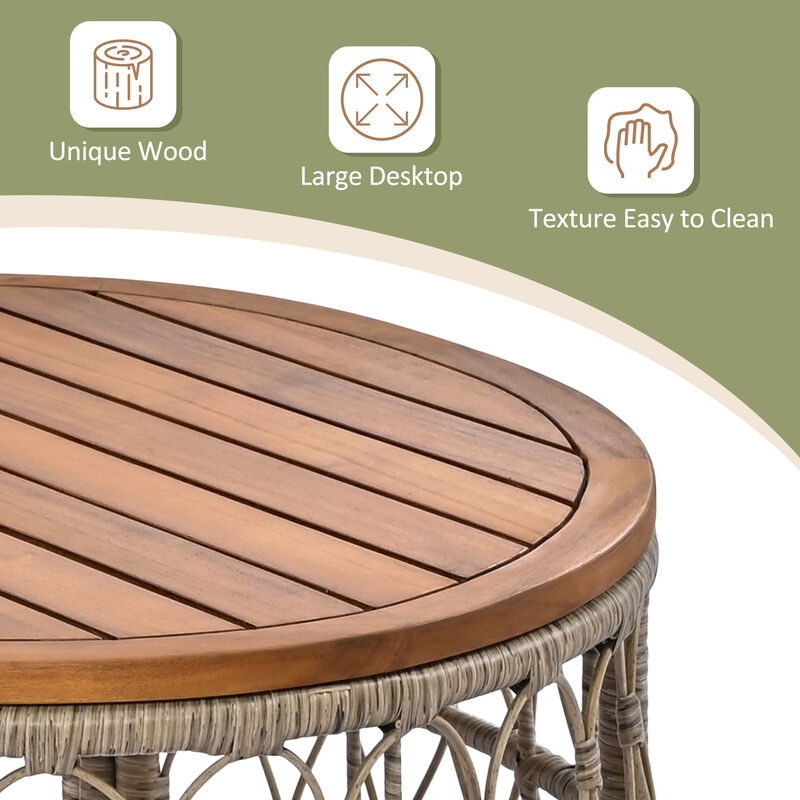 Whisen Bohemia-inspired Outdoor Seating Group With Removable Cushions, Conversation Patio Set With Wood Tabletop