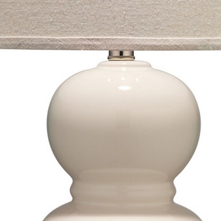 Table Lamp with Stacked Bellied Design Ceramic Base, Cream-Benzara