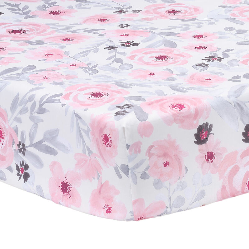 Bedtime Originals Floral Pink/Gray 2-Pack Fitted Crib/Toddler Sheet Set- Flower