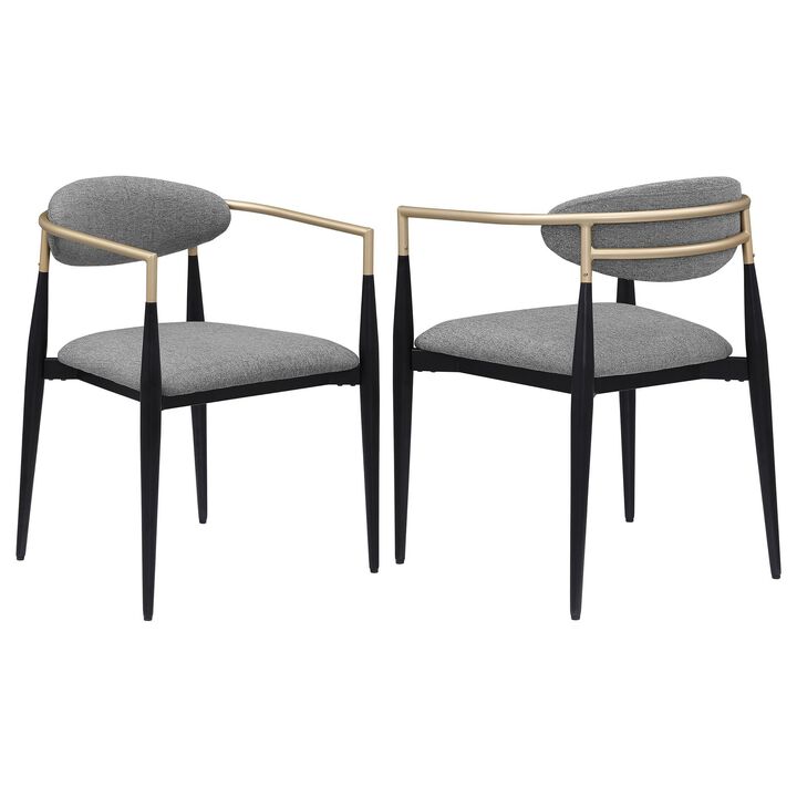 Exis Dining Armchair Set of 2, Modern Gray Fabric, Sleek Black Metal - Benzara