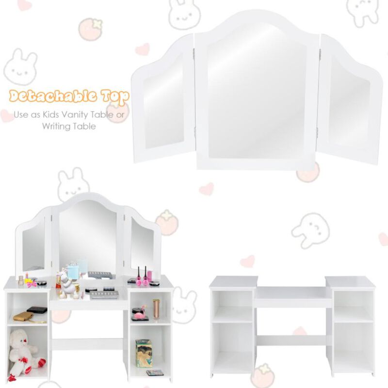 Hivvago Kids Tri Folding Mirror Makeup Dressing Vanity Table Set