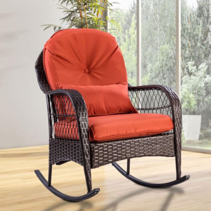 Outdoor Wicker Rocking Chair w/ Cushion