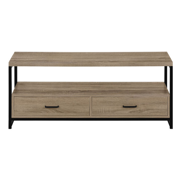 Monarch Specialties I 2872 Tv Stand, 48 Inch, Console, Media Entertainment Center, Storage Drawers, Living Room, Bedroom, Laminate, Metal, Brown, Black, Contemporary, Modern