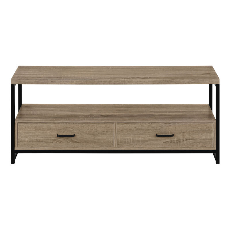 Monarch Specialties I 2872 Tv Stand, 48 Inch, Console, Media Entertainment Center, Storage Drawers, Living Room, Bedroom, Laminate, Metal, Brown, Black, Contemporary, Modern