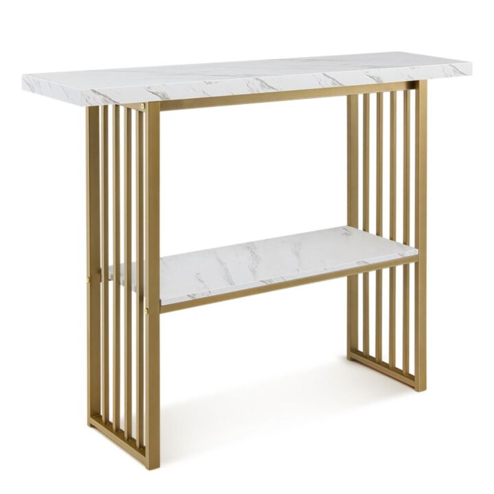Hivvago 48 Inch 2-Tier Console Table with Gold Finished Frame