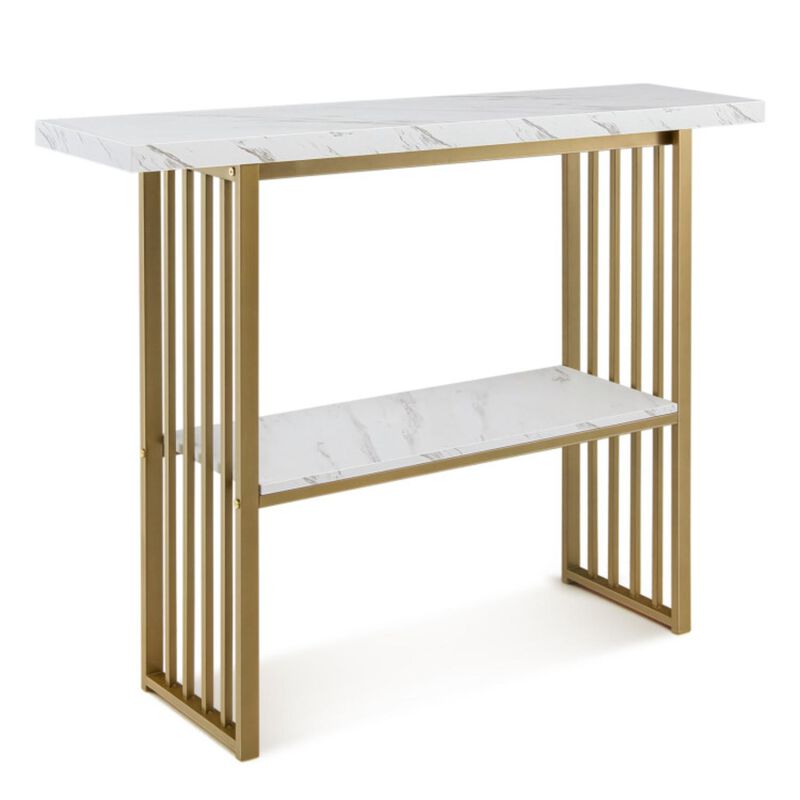 Hivvago 48 Inch 2-Tier Console Table with Gold Finished Frame