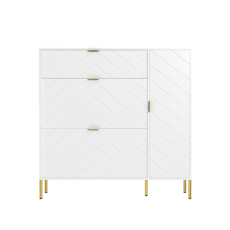 49.21 in. H Wood Shoe Storage Cabinet with Flip-Up Drawers Adjustable Shelf