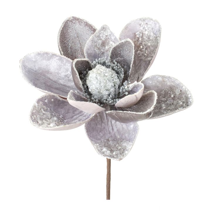 Glittered Magnolia Flower Stem for Holiday and Elegant Home Décor (Set of 2)