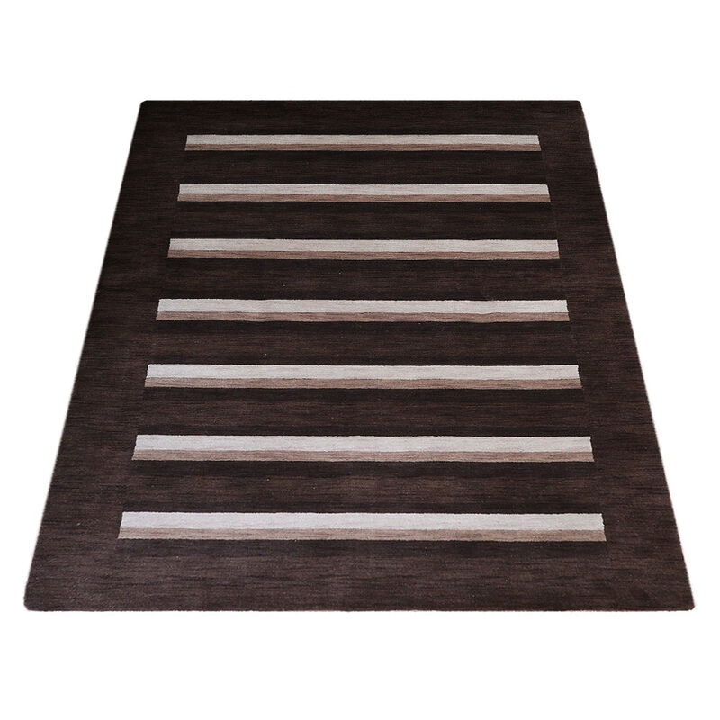 RUGSOTIC CARPETS HAND KNOTTED LOOM WOOL ECO-FRIENDLY AREA RUGS  - 5'x8', Rectangle, Brown Beige Color, Contemporary Modern Design, High Pile Thick Handmade Anti Skid Rugs for Living Room (L00904)
