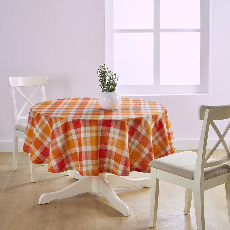 Solino Home 100% Pure Linen Round Tablecloth |Fall Buffalo Check