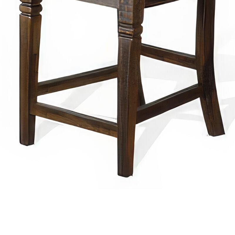 Flint Counter Stool Chair, Ladderback, Black, Dark Brown Mahogany Wood - Benzara