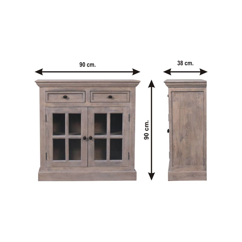 Stone Finish  Solid Wood Cabinet with Glazed Doors