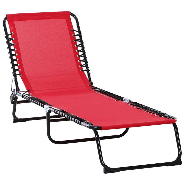 Wine Red Lounger: Folding 4-Position Chaise with Breathable Mesh