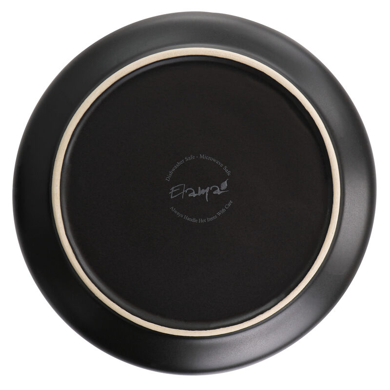 Elama Paul 6 Piece Stoneware Salad Plate Set in Matte Black with Gold Rim