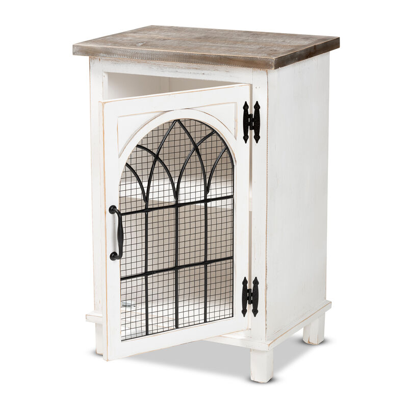 Baxton Studio Faron Two Tone Distressed White And Oak Brown Finished Wood 1 Door End Table