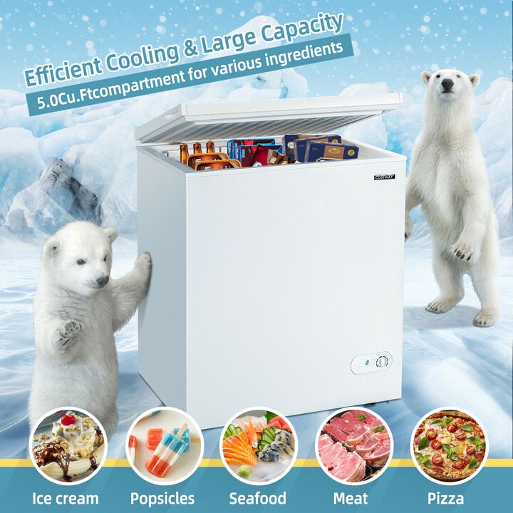 5.2 Cu.ft Chest Freezer Upright Single Door Refrigerator with 3 Baskets-White