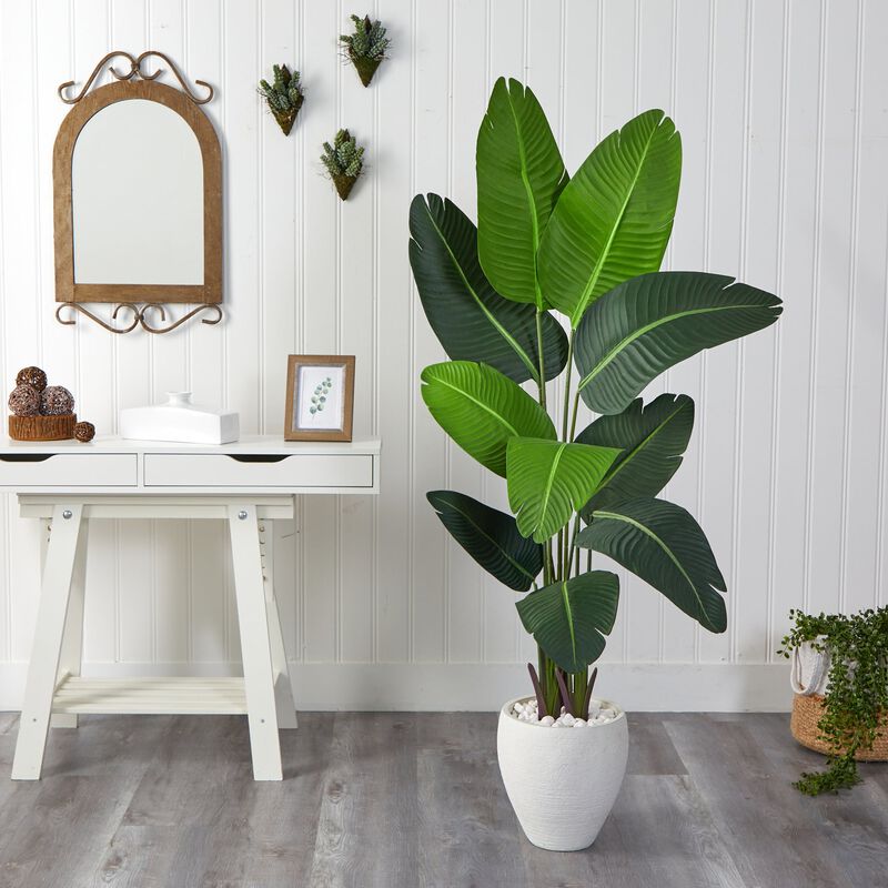 Hivvago 5.5 Feet Travelers Palm Artificial Tree in White Planter