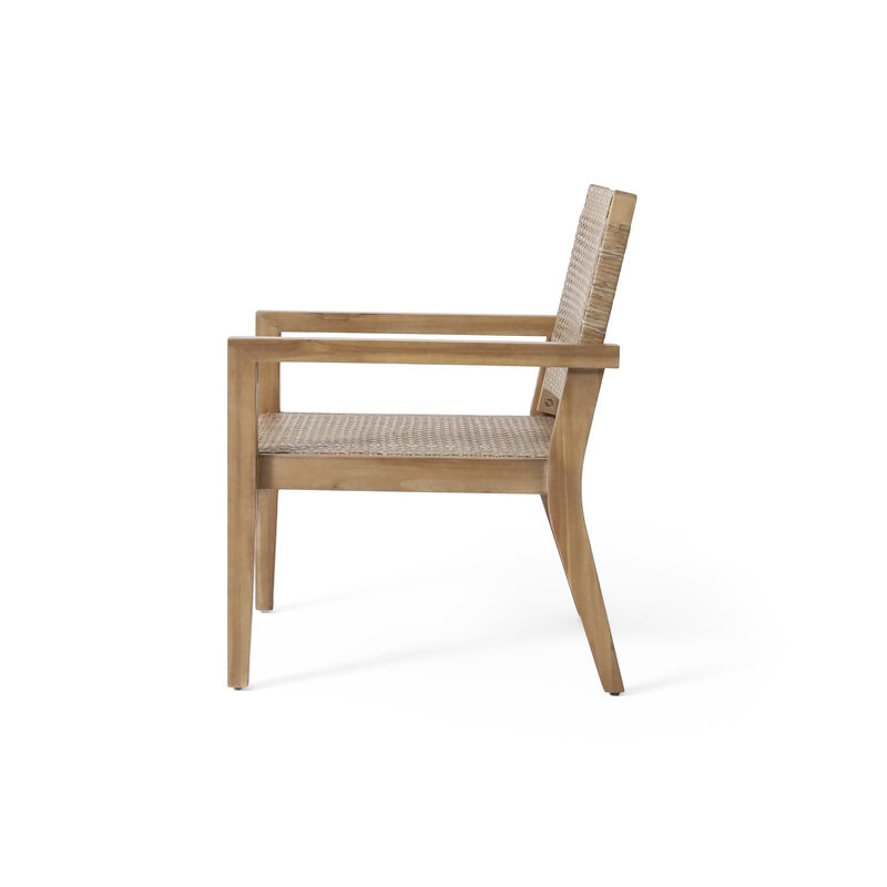 Merax Outdoor Wicker and Acacia Wood Club Chairs 2 PCS