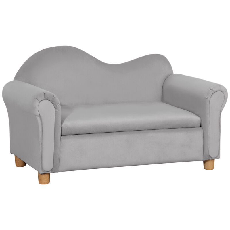 Ergonomic Foam Kids Sofa with Inner Toy Storage Chest, Velvet Kids Couch with Soft Arms, Children's Lounge Furniture