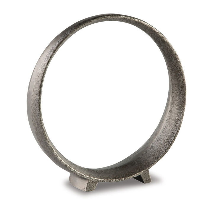 Dalie Sculpture, Round Metal Accent Tabletop Size, 12 Inch, Silver - Benzara