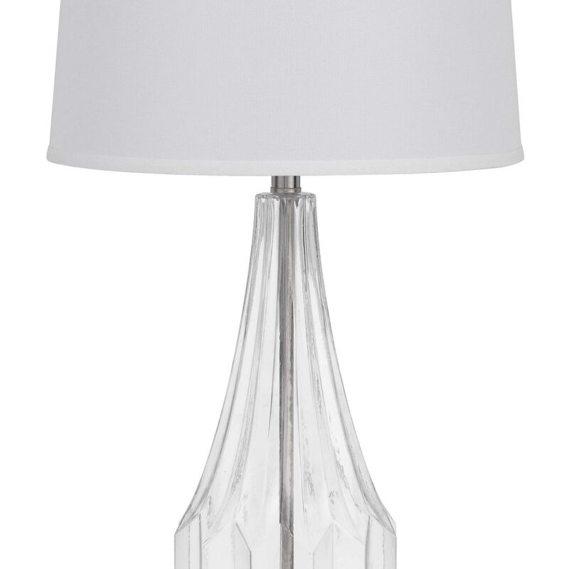 34 Inch Table Lamp Set of 2, White Drum Shade, Glass, Round Metal Base - Benzara