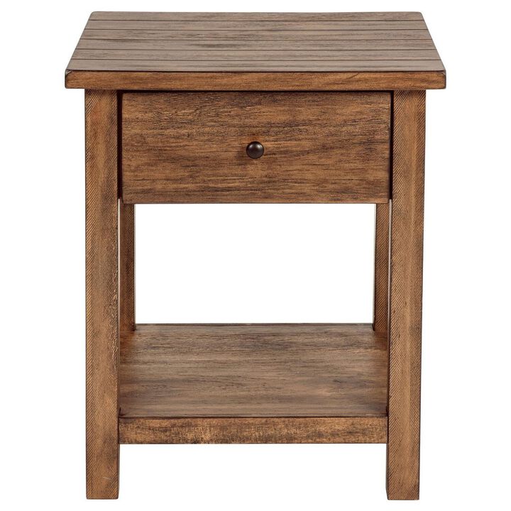 Ayne Side End Table, 1 Shelf, 1 Drawer, Brown Wood, Square 20 Inch - Benzara
