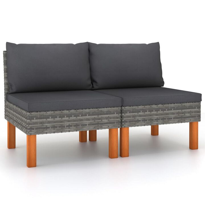Feno 2pc Outdoor Modular Loveseat Sofa, Dark Gray Fabric, Poly Rattan - Benzara