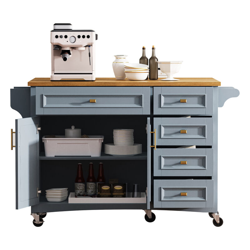 Merax Embossed Texture Kitchen Island on Wheels with Spice Rack