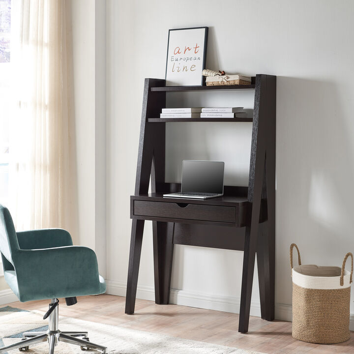 Red Cocoa Home Office Desk with 2 Top Shelves & 1 Drawer
