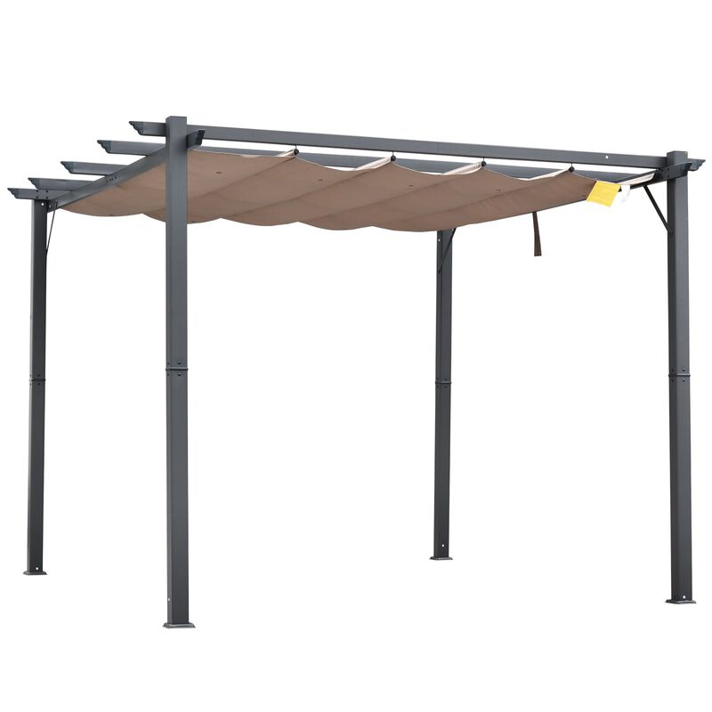 Grey Backyard Shade: 10x10 ft Patio Pergola with Retractable Canopy