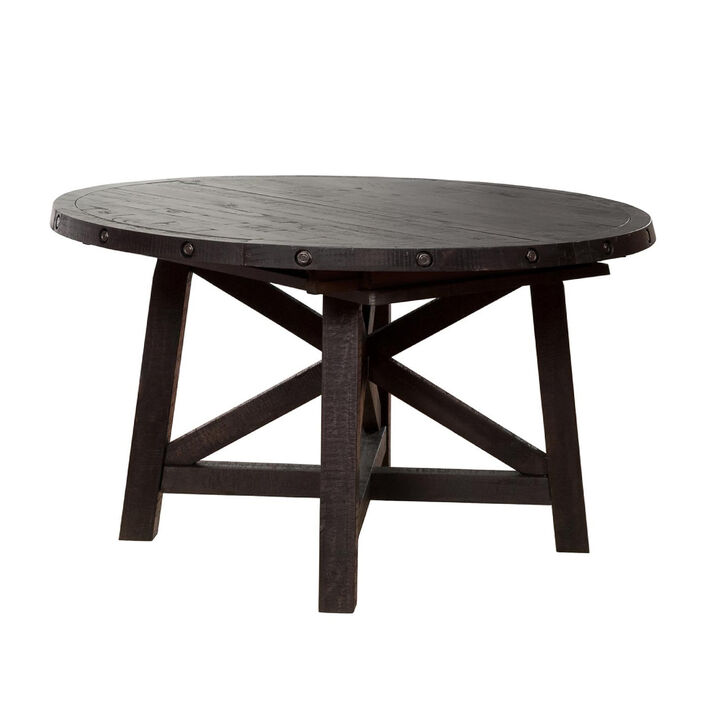 Liu 54 - 72 Inch Round Dining Table, Acacia Wood, Extendable, Dark Brown - Benzara