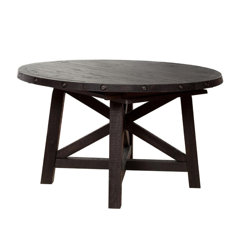 Liu 54 - 72 Inch Round Dining Table, Acacia Wood, Extendable, Dark Brown - Benzara