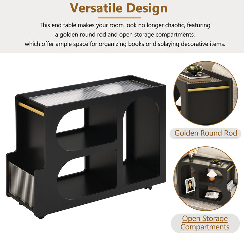 Merax Mobile End Table with Lockable Wheels
